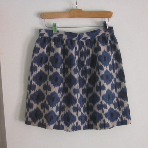 Michael Kors Summer Linen A-Line Mini Skirt Size 4 Rear Zipper Blue Ikat Print - Picture 2 of 10